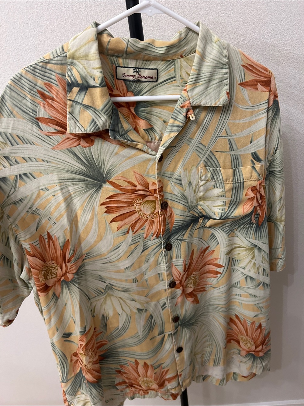Tommy Bahama Cream Tropical Floral Short Sleeve Camp Shirt
